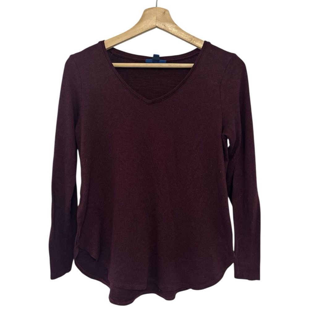 Apt. 9 Burgundy V-Neck Long Sleeve High Low Tee Small Wine casual athleisure Red